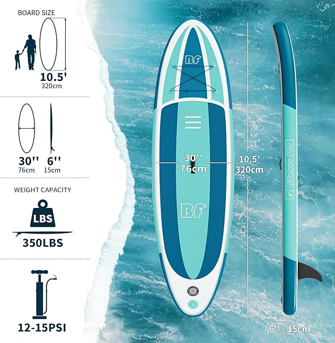 Inflatable Stand Up Paddle Board with SUP Accessories & Backpack. Paddle Boards for Adults. Non-Slip Deck, Wide Stance, Bottom Fin, Double Action Pump.-StrideForce Fitness