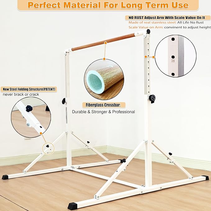 4FT/5FT Gymnastic Bar Set Gymnastics Horizontal Bar Gymnastics Kip Bar for Kids Home Use-StrideForce Fitness