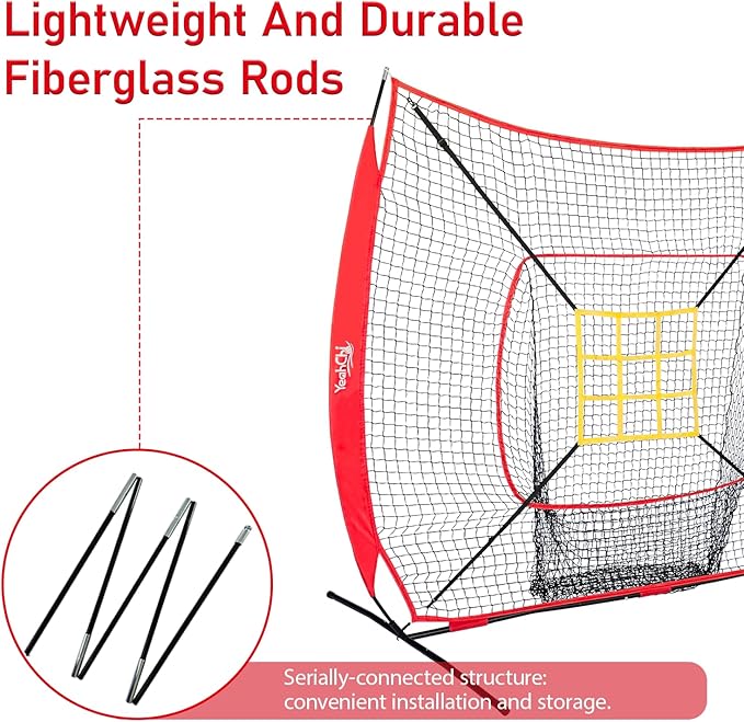 7×7FT Baseball net, Pitching net with Strike Zone Target, Baseball&Softball Practice net with Sturdy Bow Frame and Stable Base,Portable Practice net for All Ages and All Skilled Levels-StrideForce Fitness