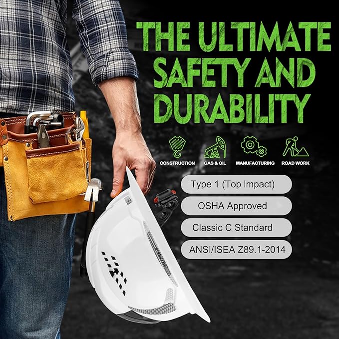 GREEN DEVIL Matrix Full Brim Hard Hat with Headlight Vented Construction Safety Helmet OSHA Approved Cascos De Construccion Work Hardhat for Men&Women-StrideForce Fitness