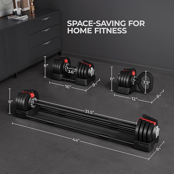 Yaheetech Adjustable Dumbbell Set Free Weight Dumbbells 40lbs/52.5lbs/90lbs Fast Adjust Dumbbells Dumbbell Weight Set, with Tray for Men/Women Strength Training Equipment-StrideForce Fitness
