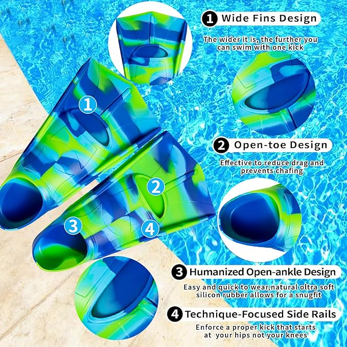 Kids Swim Fins,Short Comfortable Flippers for Lap Swimming and Training for Child,Girls,Boys,Beginners-StrideForce Fitness