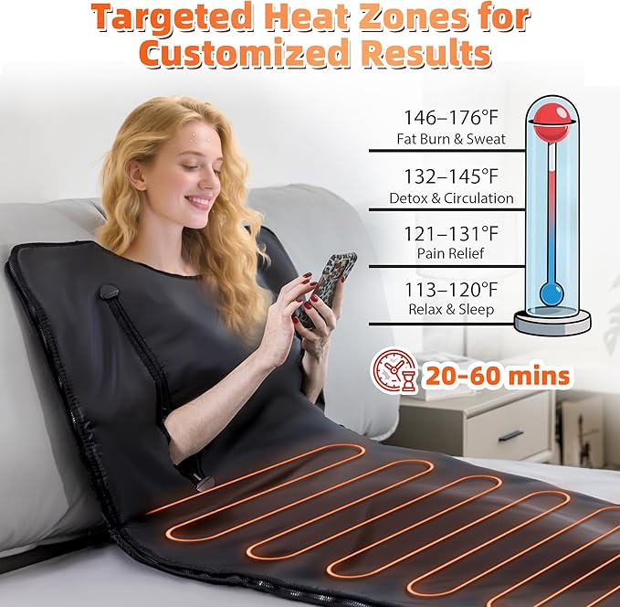 Sauna Blanket Portable, Sauna Bag for Home Use Weight Loss and Detox, 86–158℉, 20–60 Min Timer, Waterproof & Foldable – Includes Remote Control & Carrying Bag-StrideForce Fitness