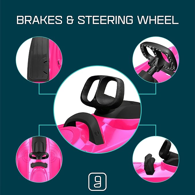 Snow Sled for Kids, Adults - Toboggan Sled, Easy Turning Steering Wheel, Anti-Slip Seat, Pull Up Brake, Durable Plastic Sled, Lightweight, Snow Sleds, Age 3+ 260 lbs-StrideForce Fitness