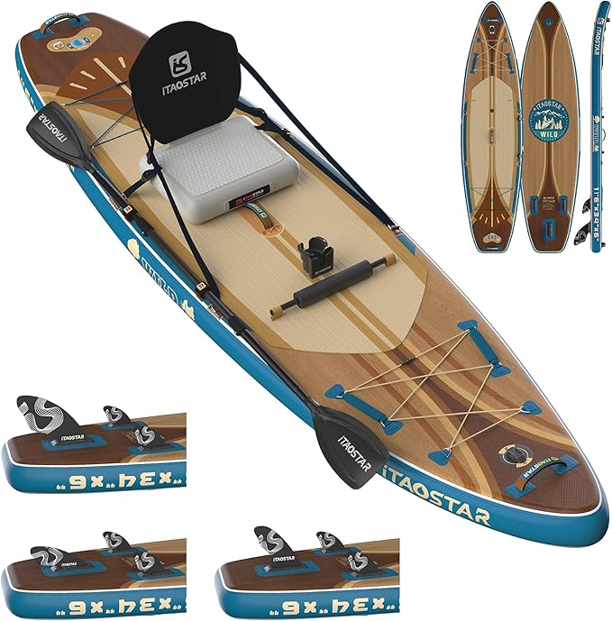 Wild 11'×36"/11'6"×34"/12'6"×33" Inflatable Paddle Board with Seat, One-Stop Premium SUP Board Gears, Tailored 5 Fins, Stable Inflatable Stand Up Paddle Boards for Youth/Adults of All Levels-StrideForce Fitness
