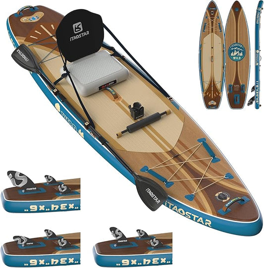 Wild 11'×36"/11'6"×34"/12'6"×33" Inflatable Paddle Board with Seat, One-Stop Premium SUP Board Gears, Tailored 5 Fins, Stable Inflatable Stand Up Paddle Boards for Youth/Adults of All Levels-StrideForce Fitness