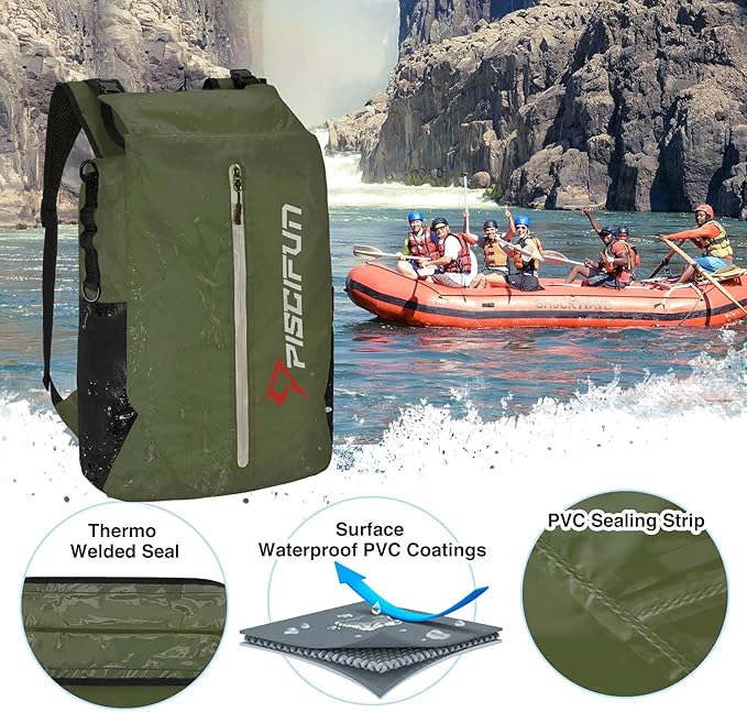 Piscifun Dry Bag Waterproof, Lightweight Dry Backpack Roll-Top Sealed with Waist Pouch and Phone Case Keeps Gear Dry Inside for Kayaking, Boating 10L 20L 30L-StrideForce Fitness