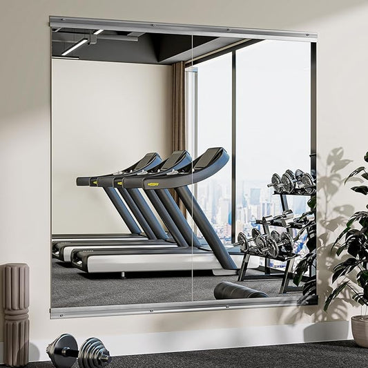 Home Gym Mirror - 2 PCS 24×48 inches, Large Wall Mounted Frameless Full Length Body Mirror for Dancing Studio, Exercise, Fineness, Yoga, Tempered Glass-StrideForce Fitness