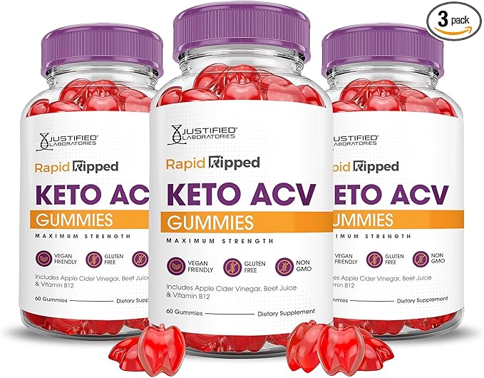 Justified Laboratories (3 Pack Rapid Ripped Keto ACV Vegan Non GMO 180 Gummies-StrideForce Fitness