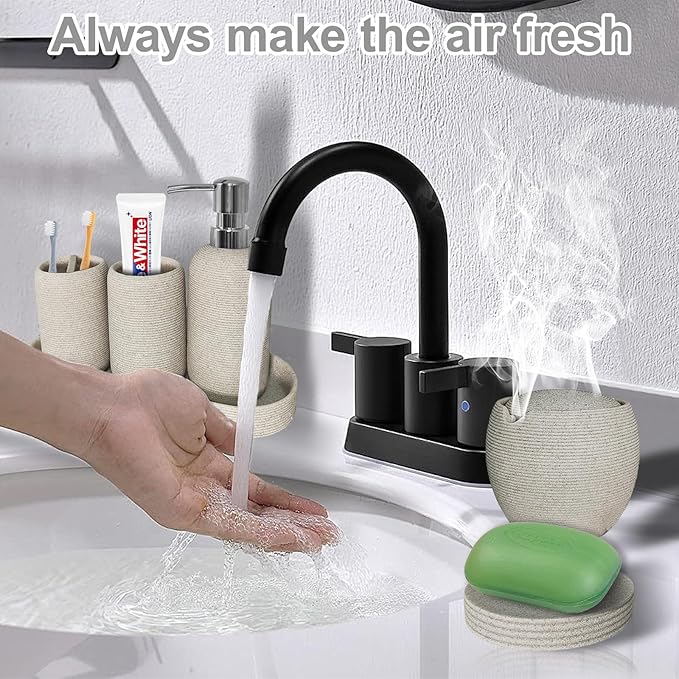 Bathroom Accessory Set, 6PCS Beige Bathroom Accessories - Soap Dish, Lotion Dispenser, Toothbrush Holder, Mouthwash Cup, Tray, Cotton Ball Jar, Aesthetic Decor Bathroom Sets