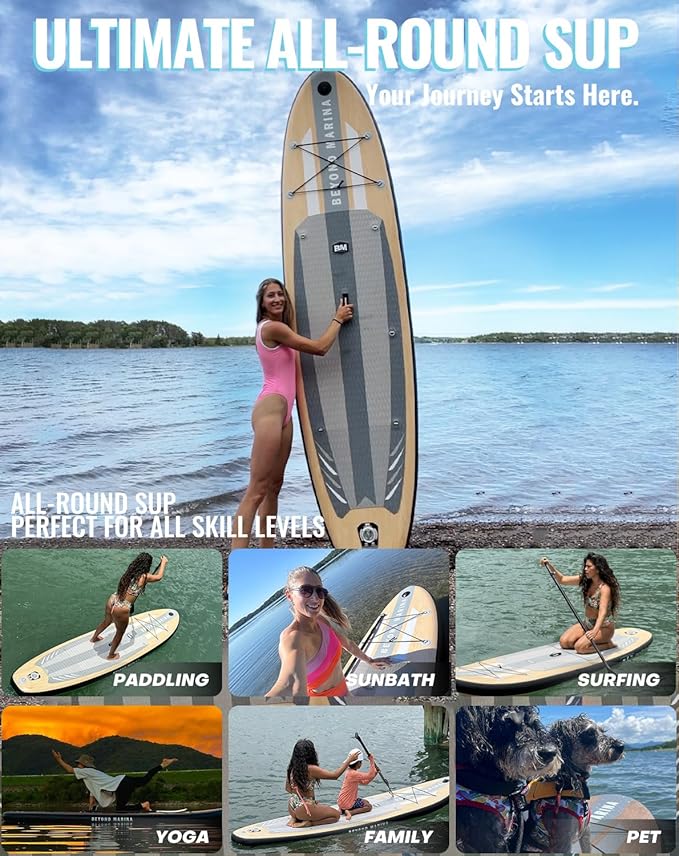 BM Paddle Board Inflatable Stand Up Paddle Board, SUP Paddleboard for Adult, Premium Accessories | Non-Slip EVA Deck & Foam Handles, Camera Mount, Double Action Pump, 85L Travel Backpack-StrideForce Fitness