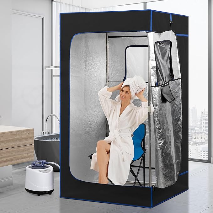 BOCHPOWER Portable Steam Sauna for Home, Sauna Tent Sauna Box with 3.0L Steamer, Remote Control, Folding Chair, 9 Levels-StrideForce Fitness