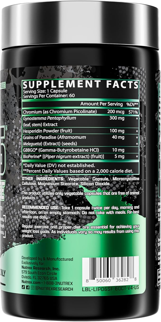 Nutrex Research LIPO SIX Stim-Free Metabolism & Appetite Support Supplement – Reduce Hunger | Non-Stimulant Weight Management Supplement for Women and Men – 60 Servings-StrideForce Fitness