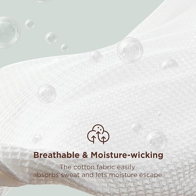 Bedsure 100% Cotton Blanket Queen Size for Bed - Breathable and Soft, Waffle Weave Blanket for Summer, Thick Cozy Fall Blankets for Women Gift, White, 90x90 Inches-StrideForce Fitness