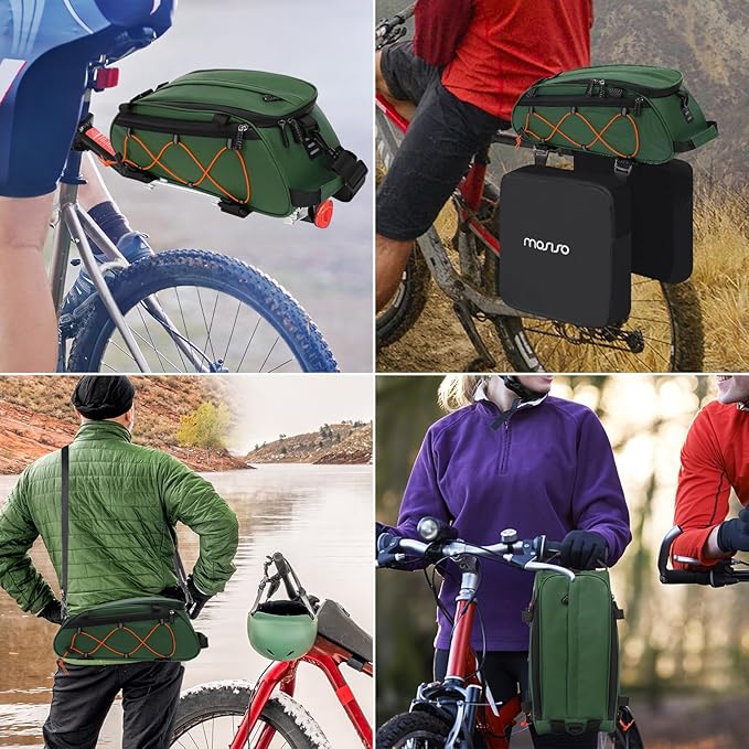 MOSISO Bike Rack Bag with 2 Removable Panniers, Waterproof Bike Trunk Cooler Storage Handbag Insulated Bicycle Rear Seat Pouch, Bicycle Storage Saddle Shoulder Bag Cycling Luggage Pouch, Peacock Green-StrideForce Fitness