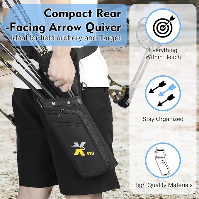 SUNYA X510 Field & Competition Hip Arrow Quiver | 3-Slot Noise-Free Archery Quiver with Sturdy Storage System (42x18cm)-StrideForce Fitness