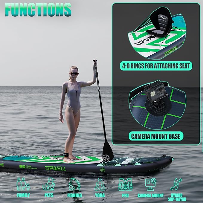 UPWELL 11'6"×35" Extra Wide Inflatable Paddle Board, Stand Up Paddle Board for Youth & Adults, Stable Design, Premium SUP Accessories, 120L Backpack, 10L Dry Bag, Paddle, Leash, Hand Pump, US Fins-StrideForce Fitness