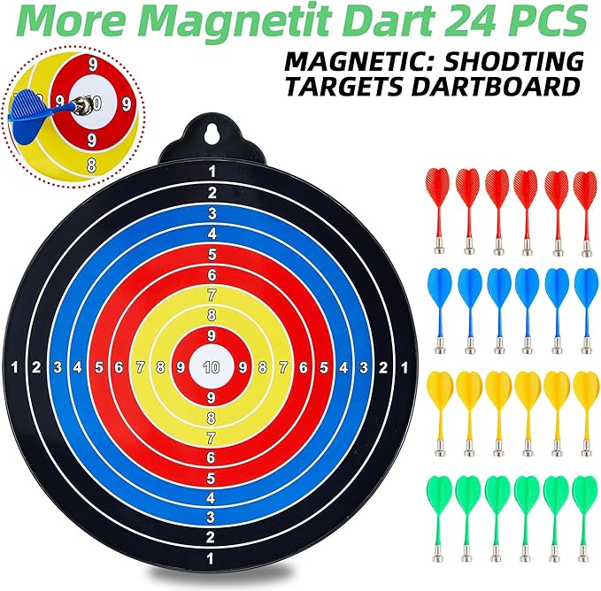 Magnetic Dart Board for Kids-12Magnetic Dart/Sticky Balls Or 2 Toy Gun+40 Foam Dart.Indoor/Outdoor Kids Games and Party Games,Christmas Birthday Gifts Toys for 3-12 Year Old Boys-StrideForce Fitness