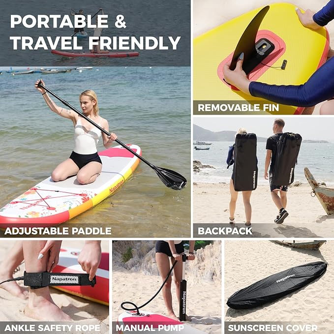 Napatron Family Inflatable Stand Up Paddle Board, Sup,Stable Wide Design,350LBS Capacity,Complete Paddle Board Package with Fast Action Pump,Leash,Ideal for Beginners/Youth & AllSkill Levels-StrideForce Fitness