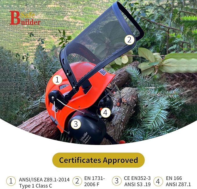 Forestry Safety Helmet with Build-in Visor Mesh Face Shield Ear Muffs 4 in 1 Chainsaw Safety Hard Hats-StrideForce Fitness