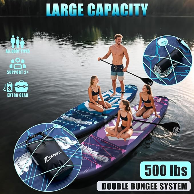 UPWELL 11'6"×35" Extra Wide Inflatable Paddle Board, Stand Up Paddle Board for Youth & Adults, Stable Design, Premium SUP Accessories, 120L Backpack, 10L Dry Bag, Paddle, Leash, Hand Pump, US Fins-StrideForce Fitness