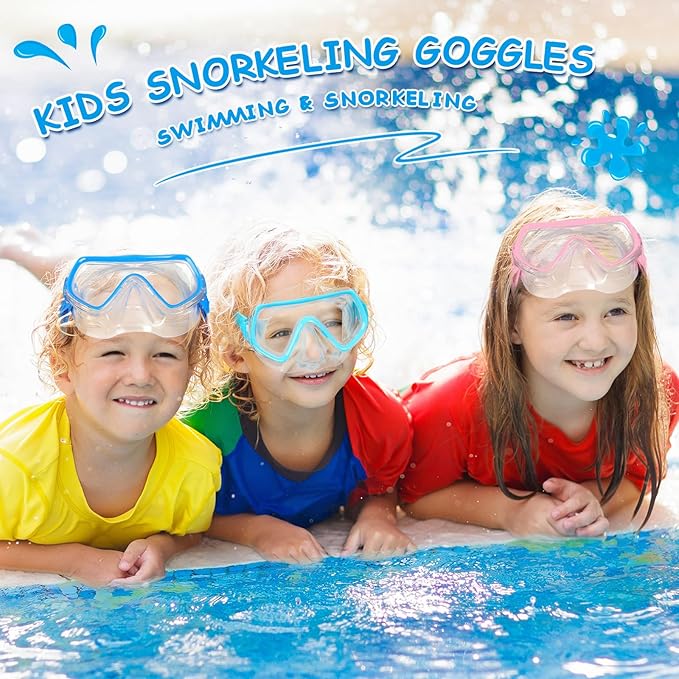 Hoolerry 4 Pcs Kids Nose Goggles Swim Goggles with Nose Cover for 3-8 Tempered Glass Snorkel Dive Mask Anti Fog with Elastic Strap No Leak Swimming Mask for Summer Diving Snorkeling-StrideForce Fitness