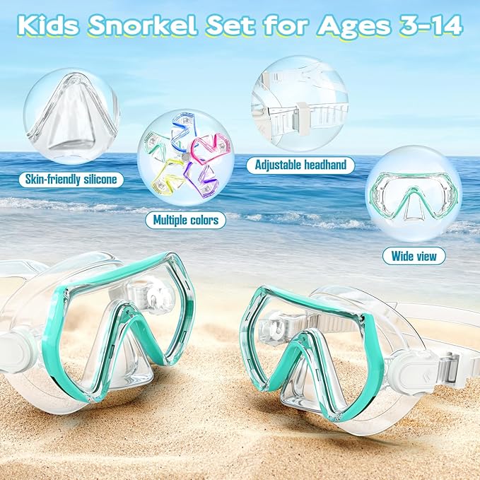 Snorkeling Gear for Kids, Kids Snorkel Set for Ages 3-14, Anti-Fog Diving Mask and Dry Top Snorkel Combo Set, Unisex Swimming Goggles-StrideForce Fitness