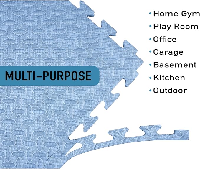 AIRHOP Upgraded 0.79" Extra Thick 48 Sq Ft High-Density Eva Foam Exercise Gym Mats, 12 Pcs Large Interlocking Puzzle Floor Tiles (24"x24") for Home Gym, Black&Blue-StrideForce Fitness