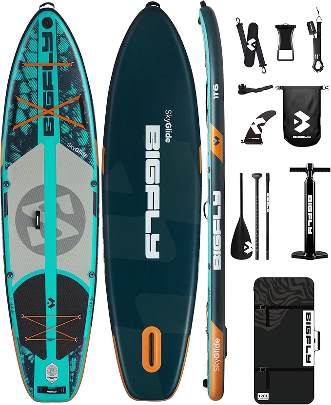 Bigfly 11'6×35" Super Wide Inflatable Stand Up Paddle Board, Ultra Stable Wide SUP for 2+1 People/Family/Big Size, 100L Backpack, All-Round Sup Board, US Big Fin-StrideForce Fitness