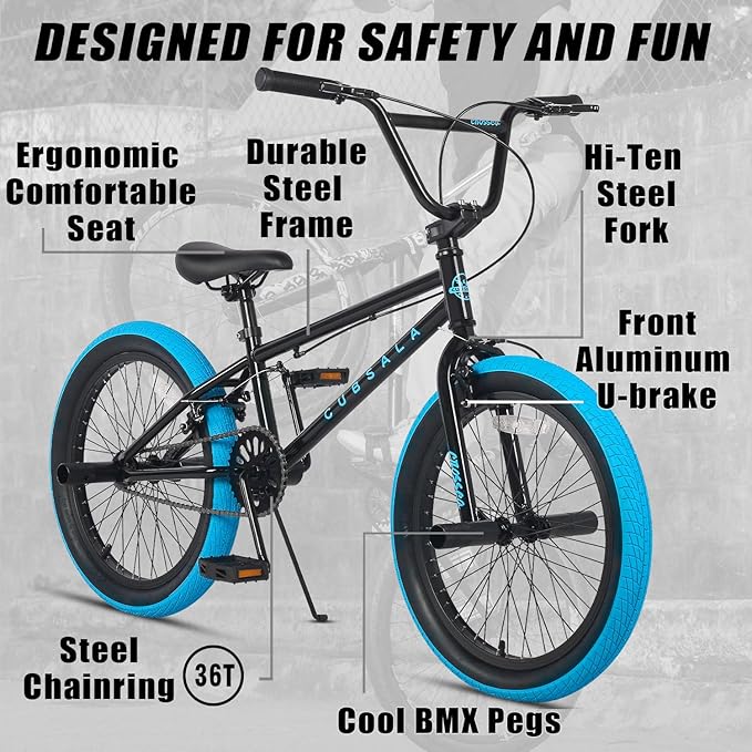 Freestyle BMX Bike, 18 20 Inch Kids Bicycle for 5-13 Years Old Kids and Beginner Level Rider, Multiple Colors-StrideForce Fitness