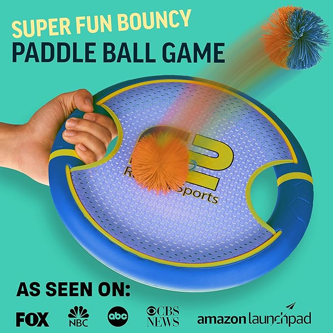 Fun Bouncy Paddle & Stringy Ball Toss & Catch Game - Easy to Use for Kids All Ages - Soft Foam Design for Safe Play Indoors or Outdoors - Also Works as Flying Disc - Great Gift Idea for Boys & Girls-StrideForce Fitness