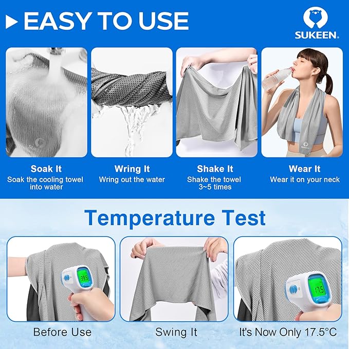 Sukeen Cooling Towel,Instant Evaporative Cooling for Sports,Yoga,Golf,Gym,Neck,Workout and More(40”x 12”)-StrideForce Fitness