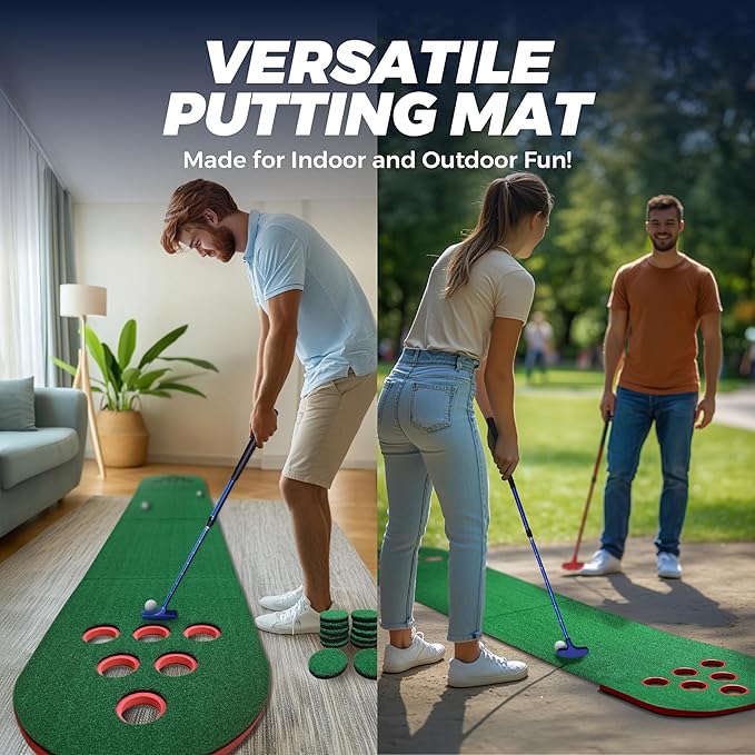 Golf Putting Game Set, Mini Golf Game Set with 2 Putters 2 Balls, 10 Feet Practice Putting Green Mat for Adults, Indoor Outdoor Backyard Party Game-StrideForce Fitness