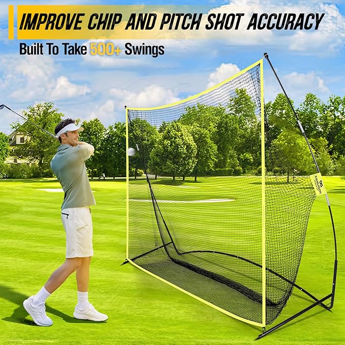 PodiuMax Golf Net, 10x7ft Golf Practice Net with Noise Reduce Silk Target Driving Real Balls, Hitting Nets for Backyard Garage, Improve Chipping Putting Pitching, Gift for Men & Golfers-StrideForce Fitness