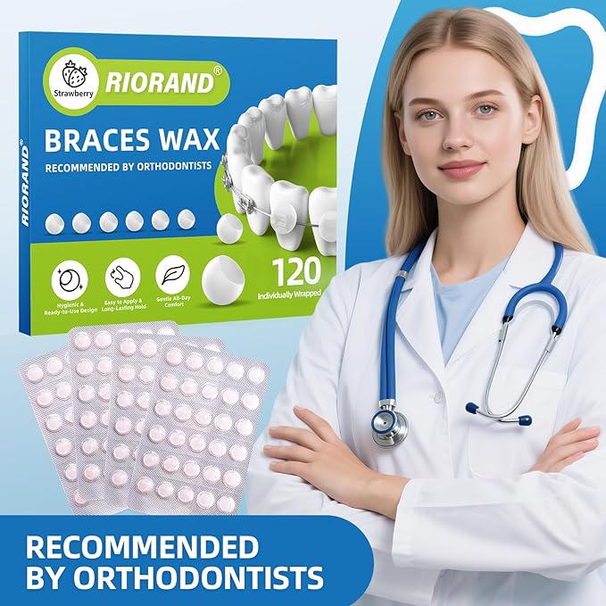 RioRand Orthodontic Wax for Braces Wax 120 Individual Hygienic Packaging Clear dental Wax Dots Portable and Easy to Tear Strawberry