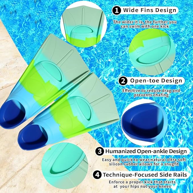 Kids Swim Fins,Short Comfortable Flippers for Lap Swimming and Training for Child,Girls,Boys,Beginners-StrideForce Fitness