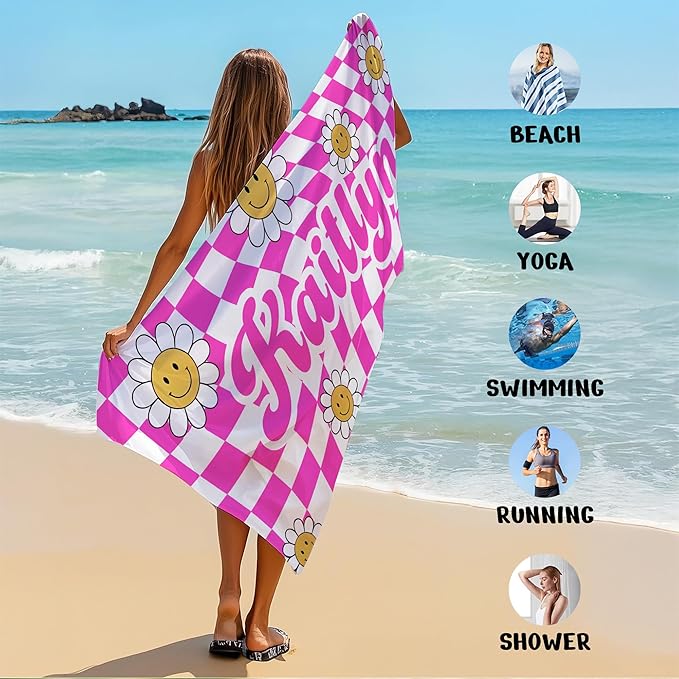 JML Personalized Beach Towel with Name, Custom Flower Beach Towel, Customized Microfiber Pool Towel, Quick Dry & Absorbent Swim Towel for Adult,Anniversary, Birthday, Summer Holiday,Vacation-StrideForce Fitness