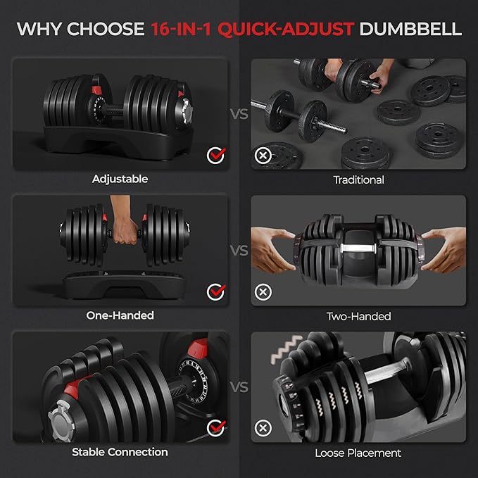 Yaheetech Adjustable Dumbbell Set 28/40/52.5/90LBS Adjustable Dumbbells Fast Adjust Dumbbell Weight Set with Anti-Slip Handle and Tray for Men/Women Home Gym Strength Training Equipment Single/Pair-StrideForce Fitness