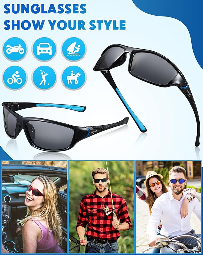 Frienda 6 Pack Polarized Sport Sunglasses for Men Multipack Fit over Glasses Pack Lot Set Men's Sport Fishing Eyeglasses-StrideForce Fitness