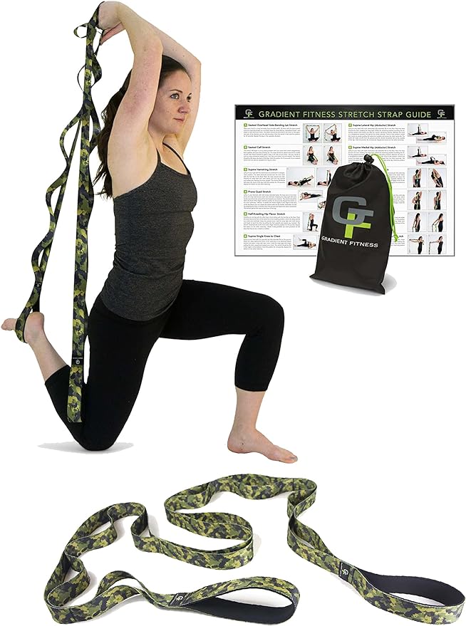 Gradient Fitness Stretching Strap for Physical Therapy, 12 Multi-Loop Stretch Strap 1.5" W x 8' L, Neoprene Handles, Physical Therapy Equipment, Yoga Straps for Stretching, Leg Stretcher.-StrideForce Fitness
