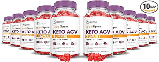 (10 Pack) Rapid Ripped Keto ACV Gummies Advanced Formula 1000MG Rapidripped Keto Gummies Apple Cider Vinegar Formulated with Pomegranate Beet Juice Powder B12 Vegan Non GMO 600 Gummys-StrideForce Fitness