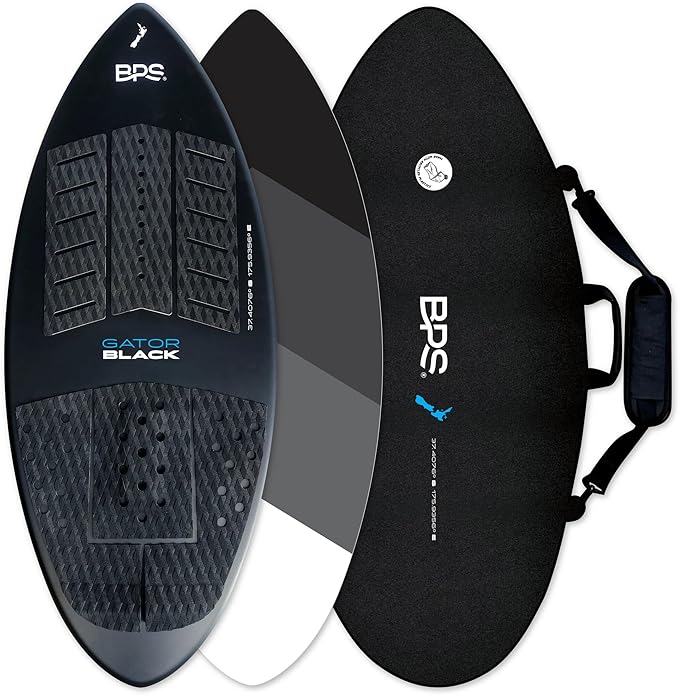 BPS New Zealand ‘Gator Black’ Fiberglass Skimboard with Padded Carry Bag Made from Recycled Plastics Performance Skimboard with Custom Traction Pads for Kids Adults Choose from 3 Sizes-StrideForce Fitness