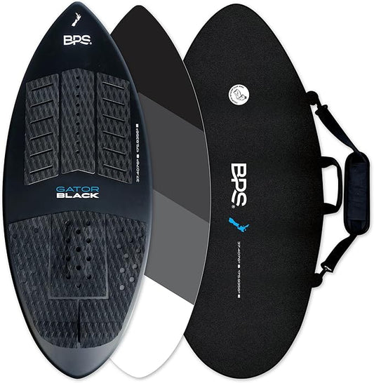 BPS New Zealand ‘Gator Black’ Fiberglass Skimboard with Padded Carry Bag Made from Recycled Plastics Performance Skimboard with Custom Traction Pads for Kids Adults Choose from 3 Sizes-StrideForce Fitness