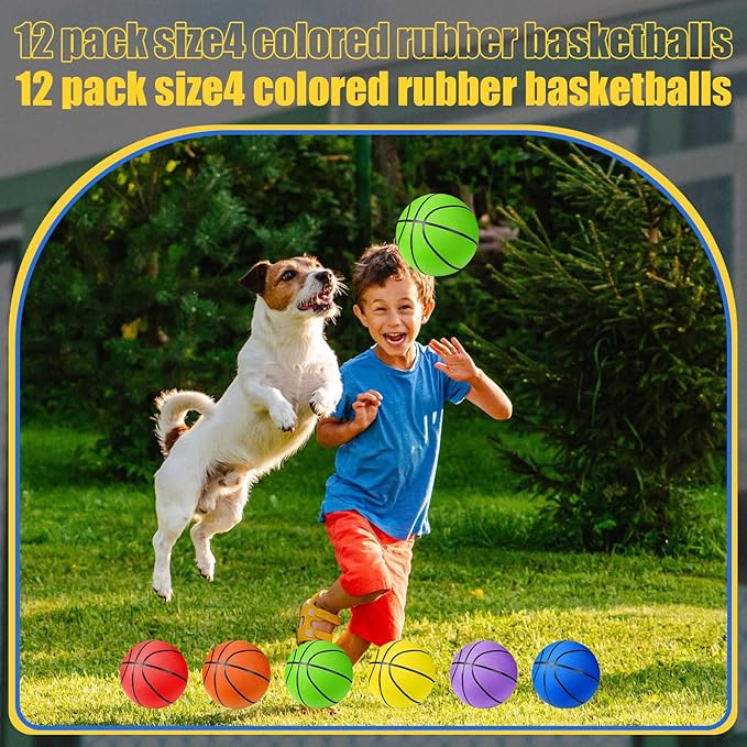 Jerify 12 Pack Official Size Rubber Basketballs for Kids Child Junior Youth Indoor Outdoor Sports Basket Balls with Pump Back to School Student Gifts Operation Christmas Bulk Items-StrideForce Fitness