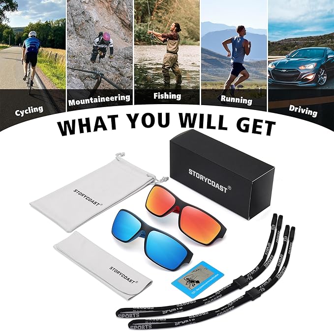 STORYCOAST Polarized Sports Sunglasses for Men Women Unbreakable Frame Cycling Fishing Driving-StrideForce Fitness