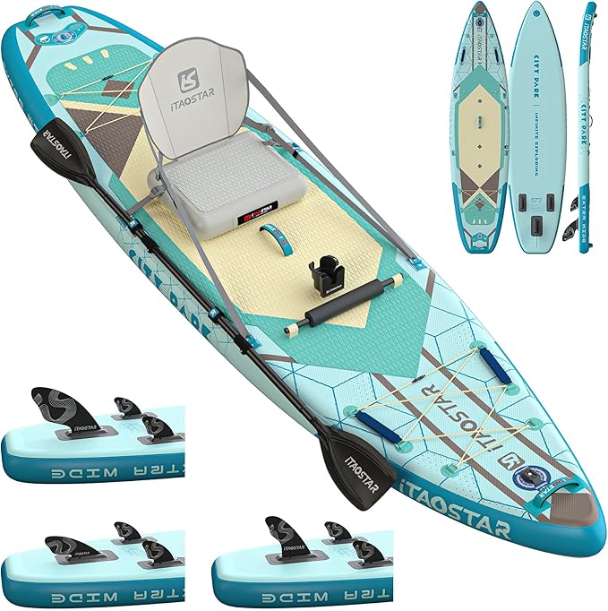 City Park 12'×35" Extra Wide Paddle Board with Seat, One-Stop Premium SUP Board Gears, Tailored 5 Fins, Stable Inflatable Stand Up Paddle Boards for Youth/Adults of All Levels-StrideForce Fitness