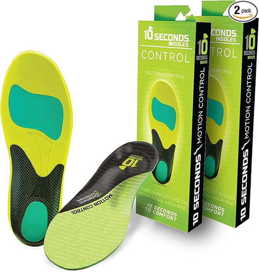 10 Seconds 3210 Motion Control Shoe Insoles, M 11, W 13 (2 Pack)-StrideForce Fitness