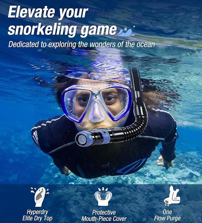 Aegend Dry Snorkel, Dive Mask Easy-Breath Free Diving Snorkel for Snorkeling Scuba Diving Freediving Swimming, with Top Dry Valve and Food-Grade Silicone Mouthpiece-StrideForce Fitness