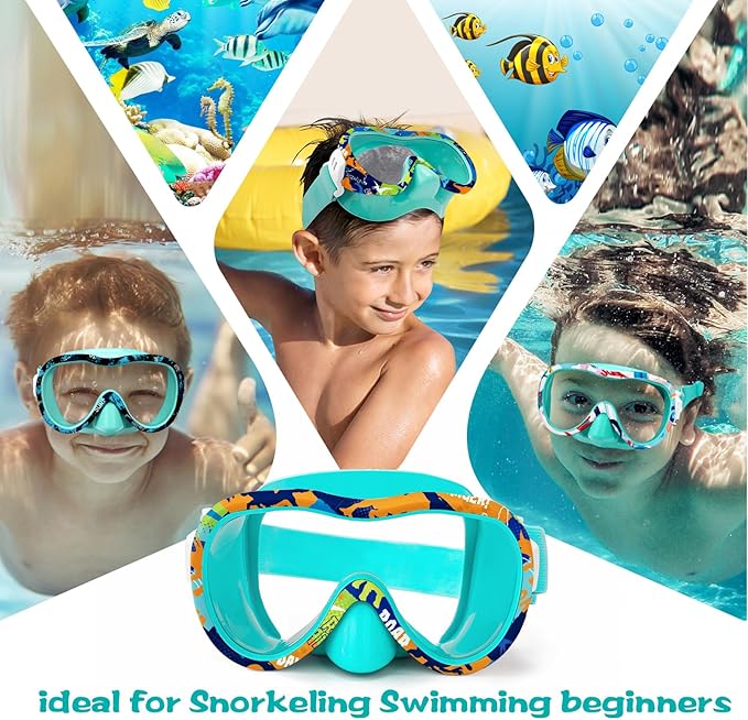 Kids Swim Goggles with Nose Cover, 180° Panoramic Snorkel Mask with Anti-Fog & Anti-Leak Design, Comfort Fabric Strap UV Protection Lens for Boys Girls Ages 3-15-StrideForce Fitness