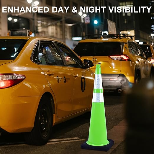 OrangeStar 36" Traffic Cones 8-Pack, Green Safety Cones with Reflective Collars, Heavy Weighted Base for Construction, Parking Lot, Road Work, Flexible PVC, Indoor & Outdoor Use-StrideForce Fitness